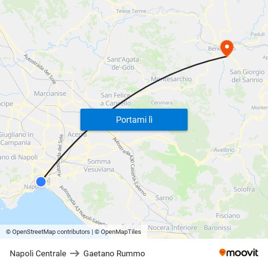 Napoli Centrale to Gaetano Rummo map