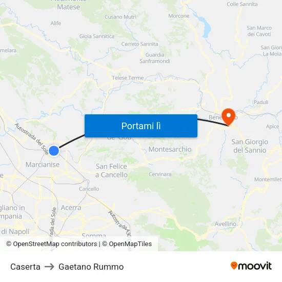 Caserta to Gaetano Rummo map