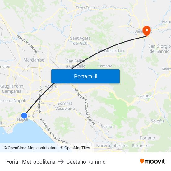 Foria - Metropolitana to Gaetano Rummo map