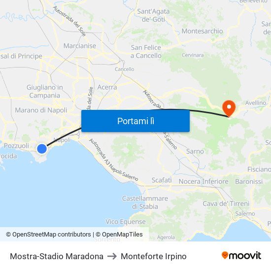 Mostra-Stadio Maradona to Monteforte Irpino map