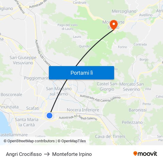 Angri Crocifisso to Monteforte Irpino map