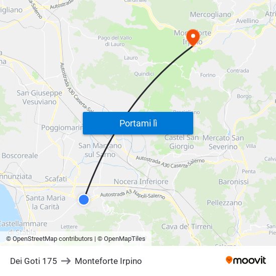 Dei Goti 175 to Monteforte Irpino map
