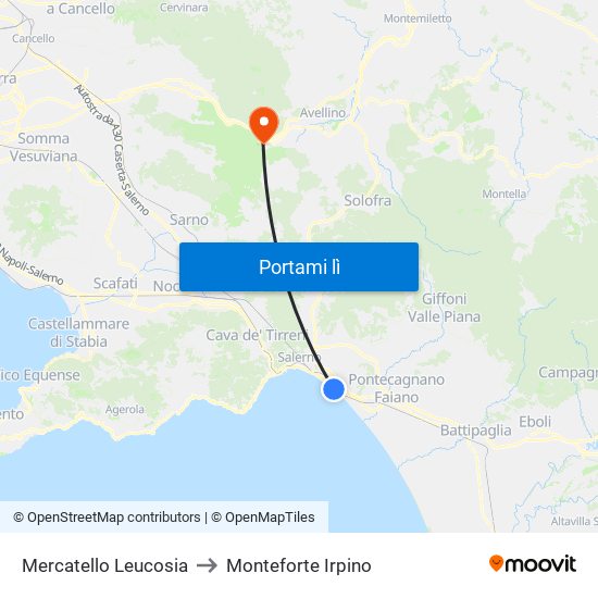 Mercatello Leucosia to Monteforte Irpino map