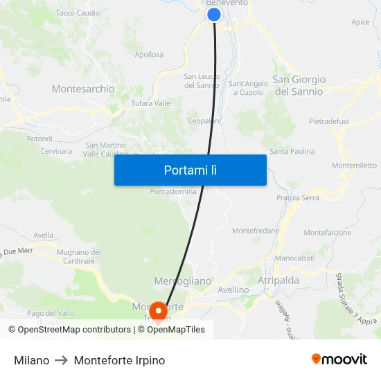 Milano to Monteforte Irpino map