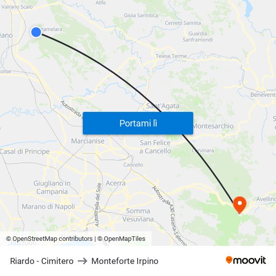 Riardo - Cimitero to Monteforte Irpino map