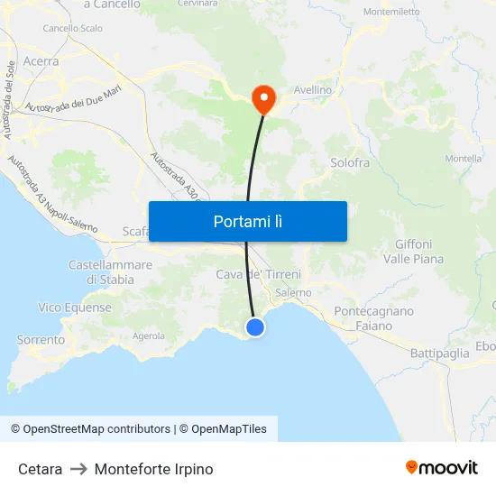 Cetara to Monteforte Irpino map