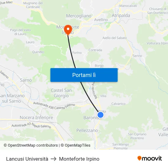 Lancusi Università to Monteforte Irpino map
