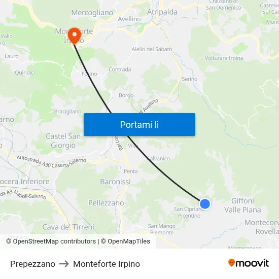 Prepezzano to Monteforte Irpino map
