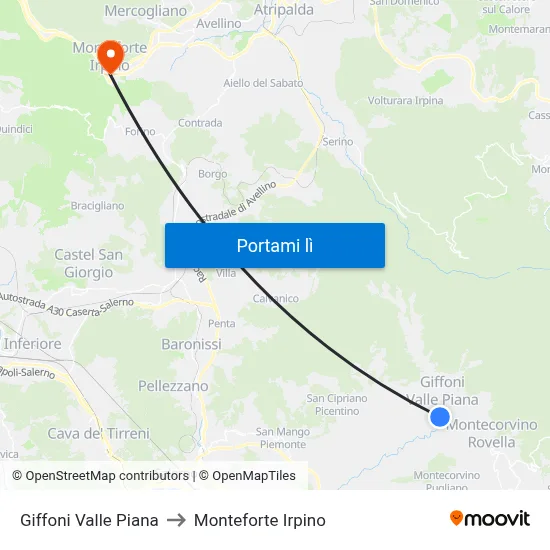 Giffoni Valle Piana to Monteforte Irpino map