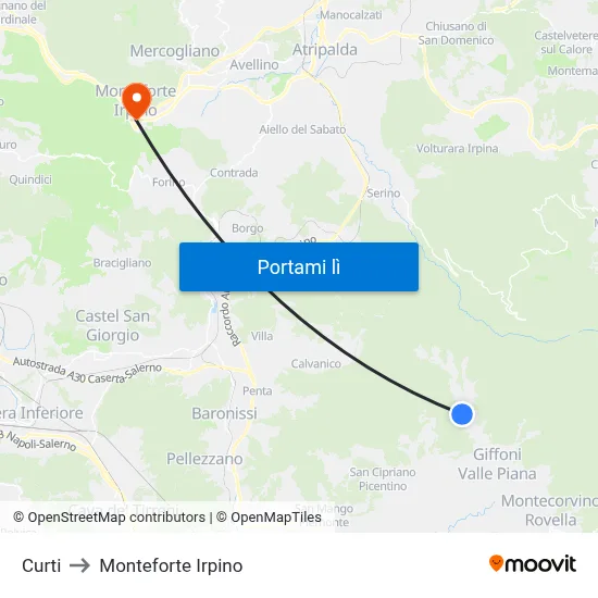 Curti to Monteforte Irpino map