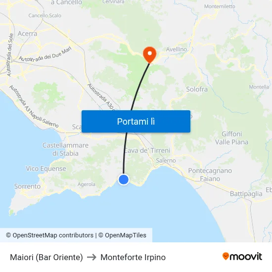Maiori (Bar Oriente) to Monteforte Irpino map