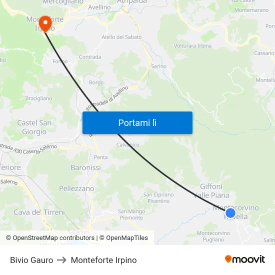 Bivio Gauro to Monteforte Irpino map