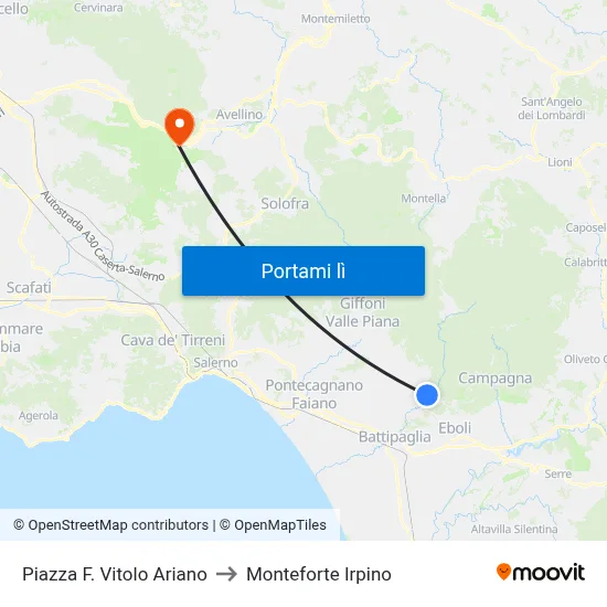 Piazza F. Vitolo Ariano to Monteforte Irpino map