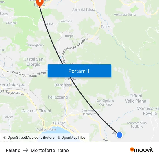 Faiano to Monteforte Irpino map