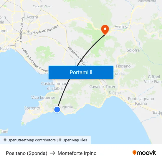 Positano (Sponda) to Monteforte Irpino map