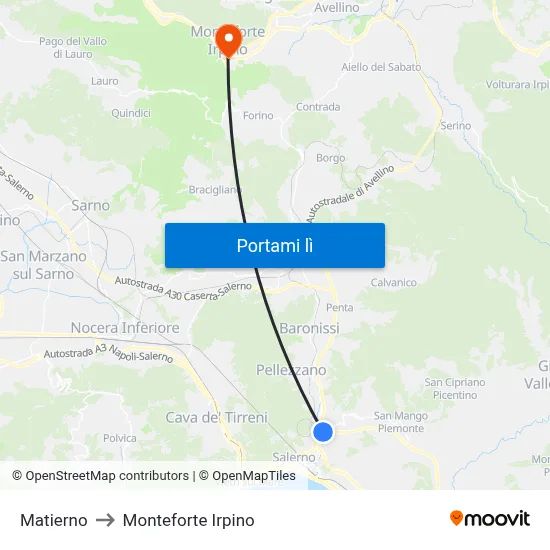 Matierno to Monteforte Irpino map