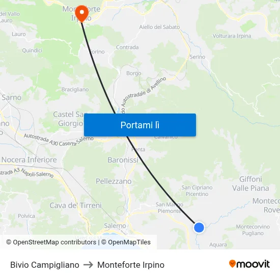 Bivio Campigliano to Monteforte Irpino map
