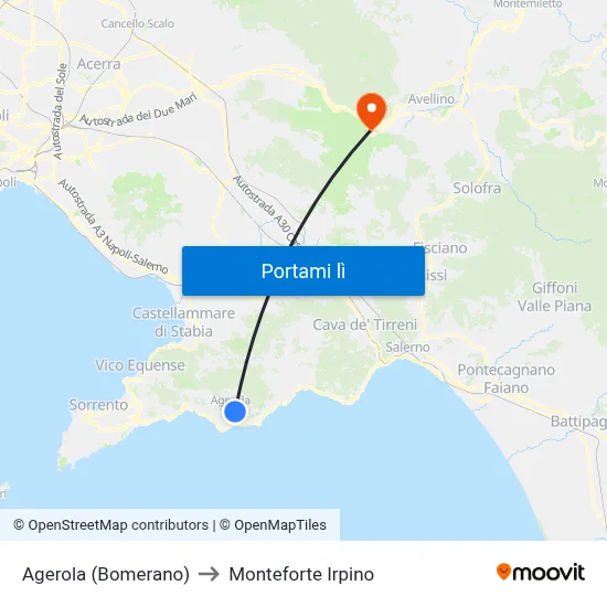 Agerola (Bomerano) to Monteforte Irpino map