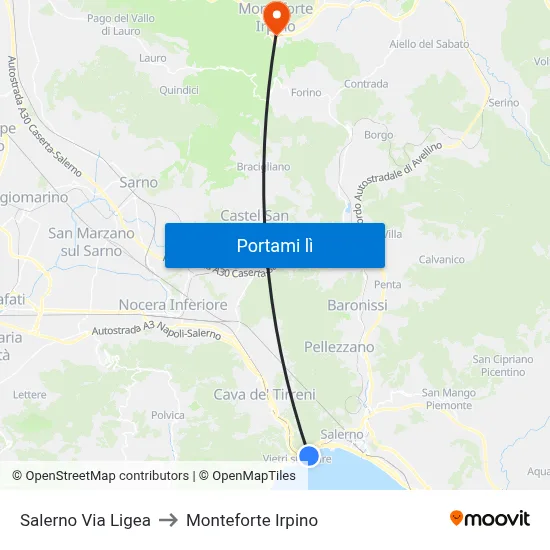 Salerno Via Ligea to Monteforte Irpino map