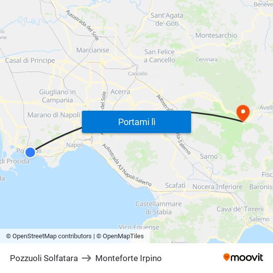 Pozzuoli Solfatara to Monteforte Irpino map