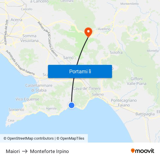 Maiori to Monteforte Irpino map