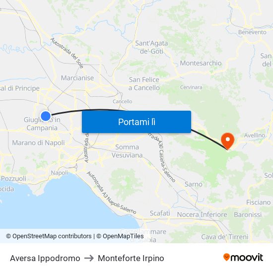 Aversa Ippodromo to Monteforte Irpino map