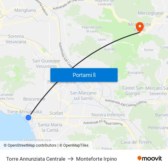 Torre Annunziata Centrale to Monteforte Irpino map