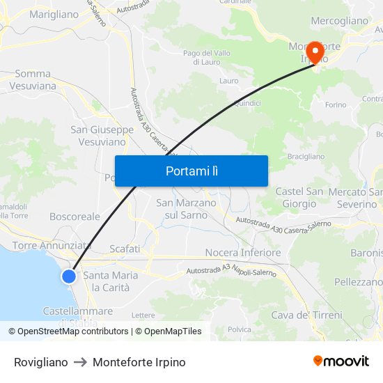 Rovigliano to Monteforte Irpino map