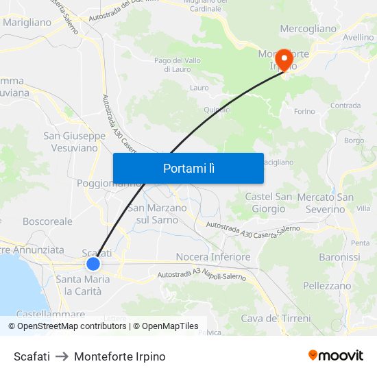 Scafati to Monteforte Irpino map