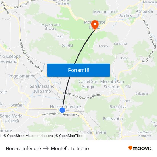 Nocera Inferiore to Monteforte Irpino map