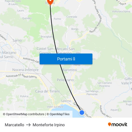 Marcatello to Monteforte Irpino map