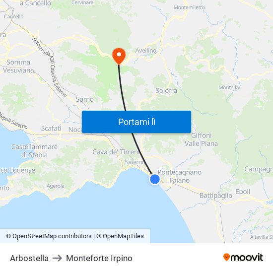 Arbostella to Monteforte Irpino map