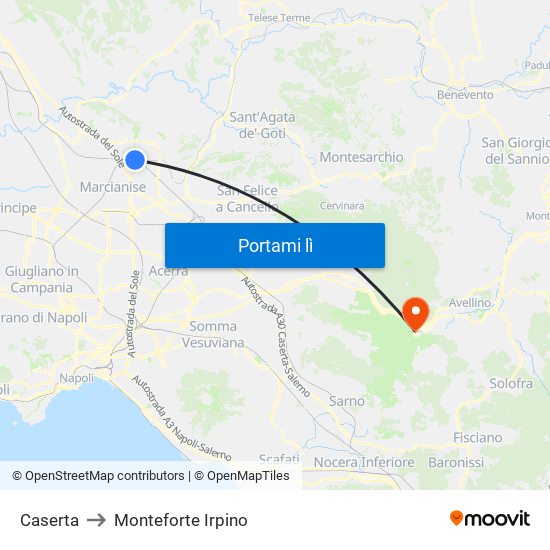 Caserta to Monteforte Irpino map