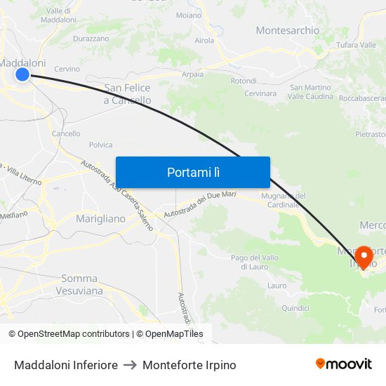 Maddaloni Inferiore to Monteforte Irpino map