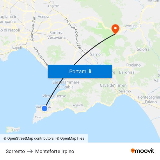 Sorrento to Monteforte Irpino map