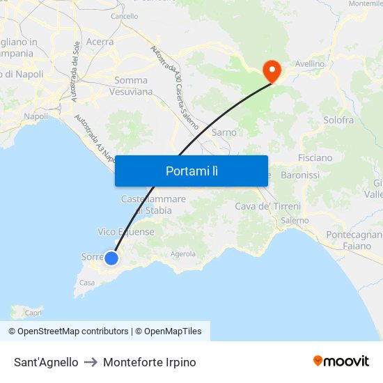 Sant'Agnello to Monteforte Irpino map