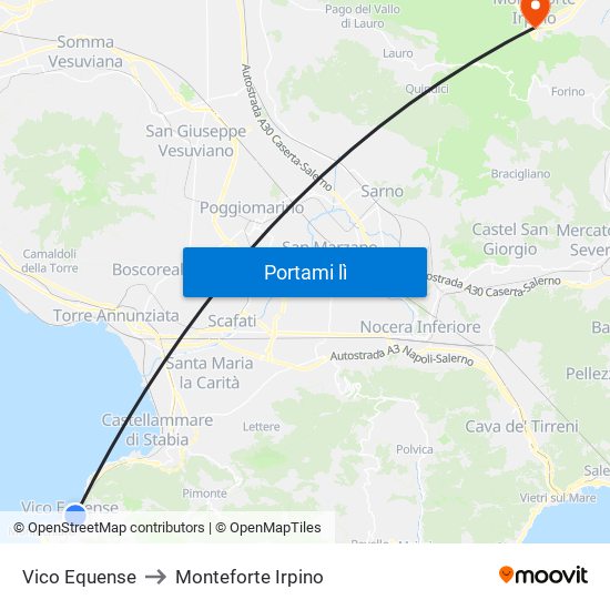 Vico Equense to Monteforte Irpino map