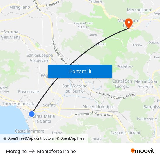 Moregine to Monteforte Irpino map