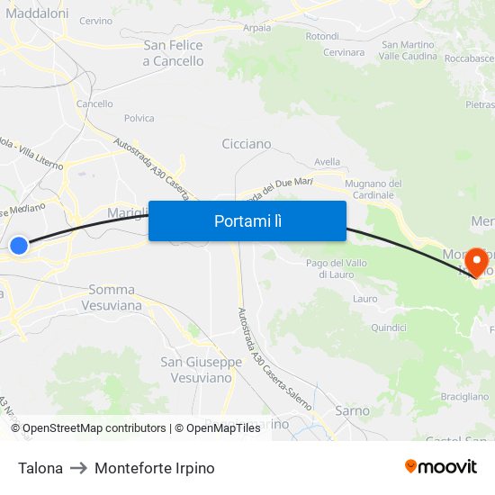 Talona to Monteforte Irpino map