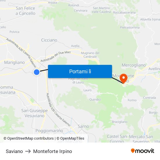 Saviano to Monteforte Irpino map