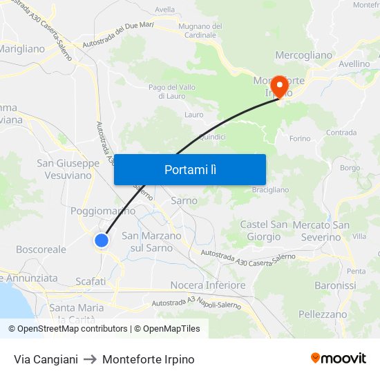 Via Cangiani to Monteforte Irpino map