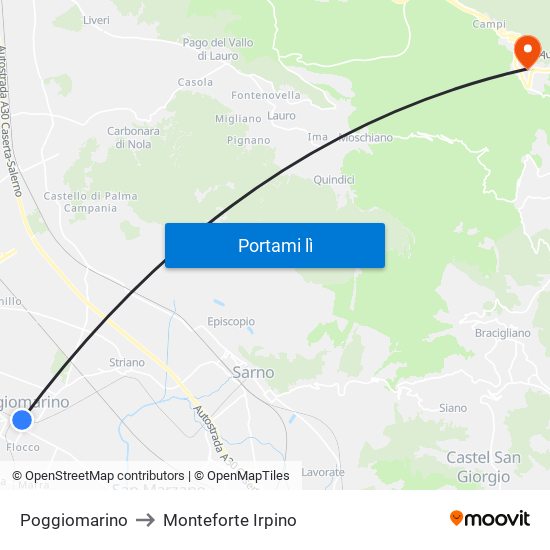 Poggiomarino to Monteforte Irpino map