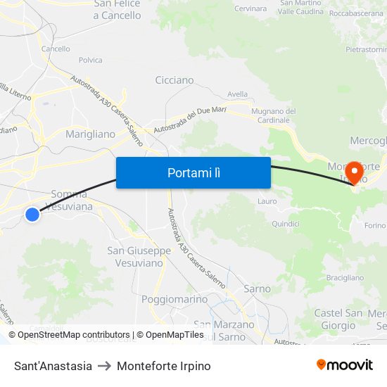 Sant'Anastasia to Monteforte Irpino map