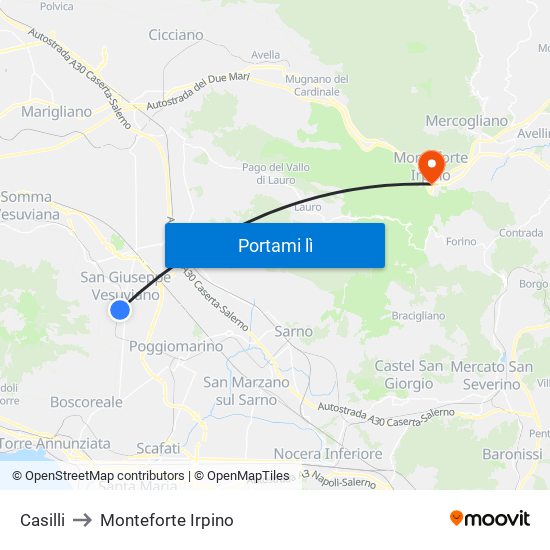 Casilli to Monteforte Irpino map