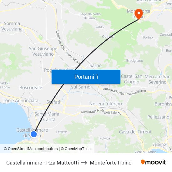 Castellammare - P.za Matteotti to Monteforte Irpino map