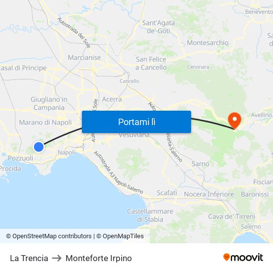 La Trencia to Monteforte Irpino map