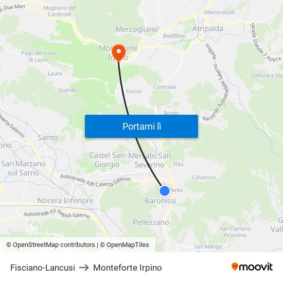 Fisciano-Lancusi to Monteforte Irpino map