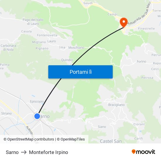 Sarno to Monteforte Irpino map