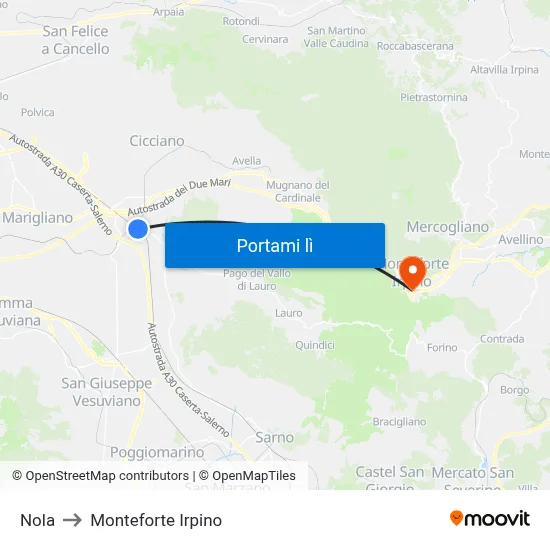 Nola to Monteforte Irpino map