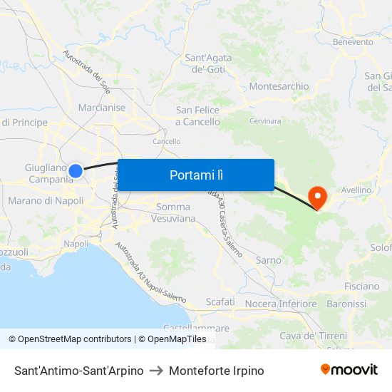 Sant'Antimo-Sant'Arpino to Monteforte Irpino map
